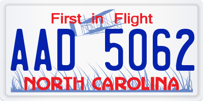 NC license plate AAD5062