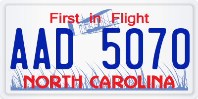 NC license plate AAD5070
