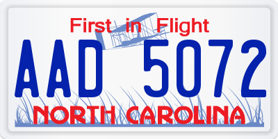 NC license plate AAD5072