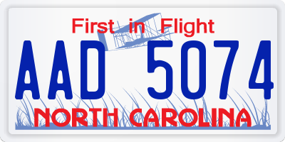 NC license plate AAD5074