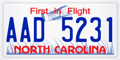 NC license plate AAD5231