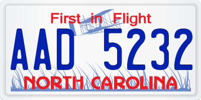 NC license plate AAD5232