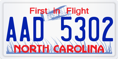 NC license plate AAD5302