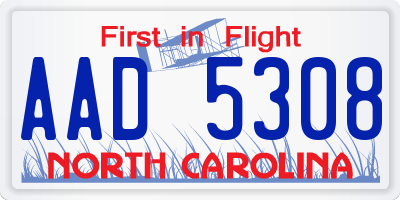 NC license plate AAD5308