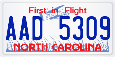 NC license plate AAD5309