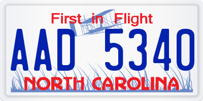 NC license plate AAD5340