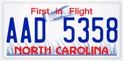 NC license plate AAD5358