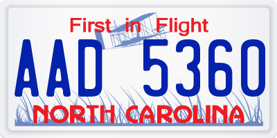 NC license plate AAD5360