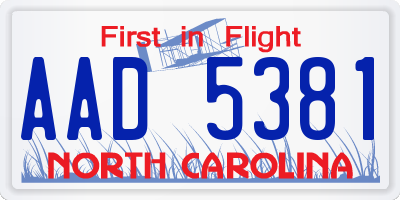 NC license plate AAD5381
