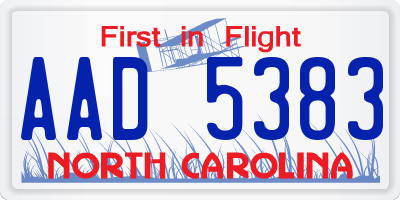 NC license plate AAD5383