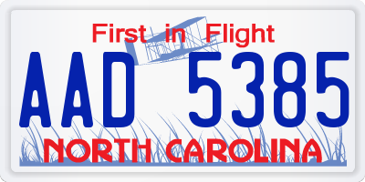 NC license plate AAD5385