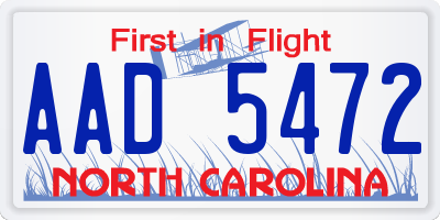 NC license plate AAD5472