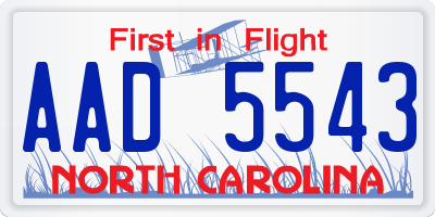 NC license plate AAD5543