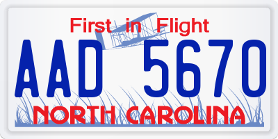 NC license plate AAD5670