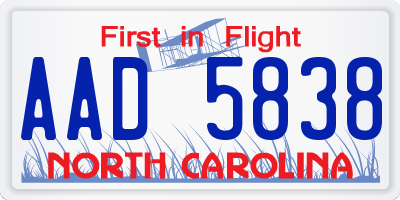 NC license plate AAD5838