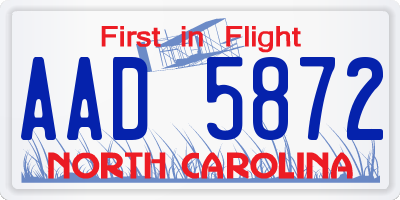 NC license plate AAD5872