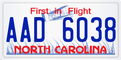 NC license plate AAD6038