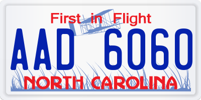 NC license plate AAD6060