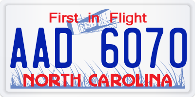 NC license plate AAD6070