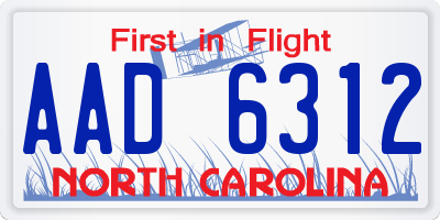 NC license plate AAD6312