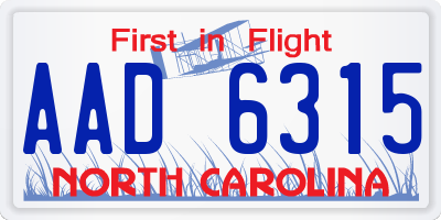 NC license plate AAD6315