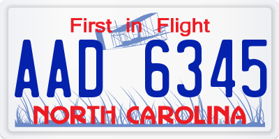 NC license plate AAD6345