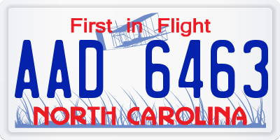 NC license plate AAD6463