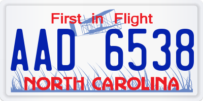 NC license plate AAD6538