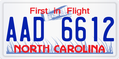 NC license plate AAD6612