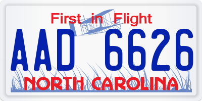 NC license plate AAD6626