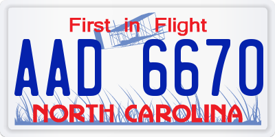NC license plate AAD6670