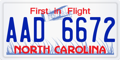 NC license plate AAD6672