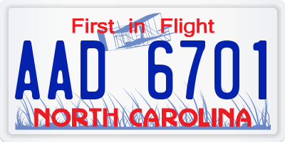 NC license plate AAD6701