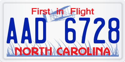 NC license plate AAD6728