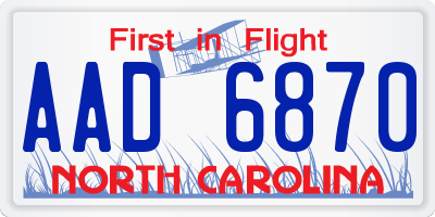NC license plate AAD6870