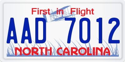 NC license plate AAD7012