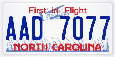 NC license plate AAD7077