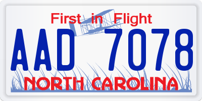 NC license plate AAD7078
