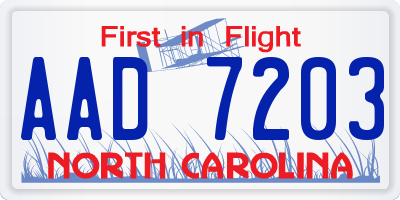 NC license plate AAD7203
