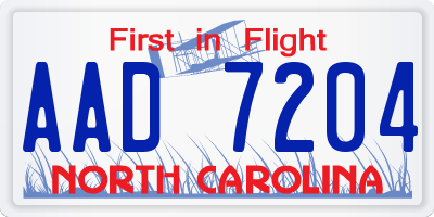 NC license plate AAD7204