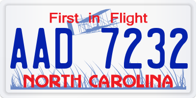 NC license plate AAD7232