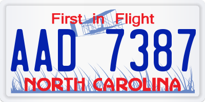 NC license plate AAD7387