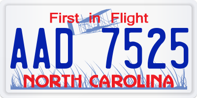 NC license plate AAD7525