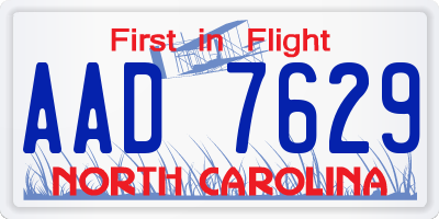 NC license plate AAD7629