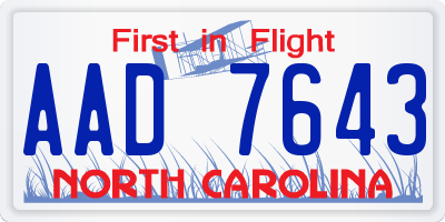 NC license plate AAD7643