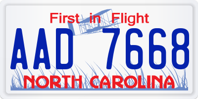 NC license plate AAD7668