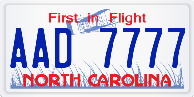 NC license plate AAD7777