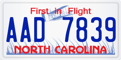NC license plate AAD7839
