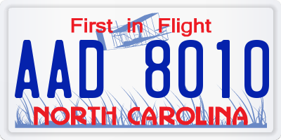 NC license plate AAD8010