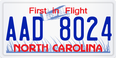 NC license plate AAD8024